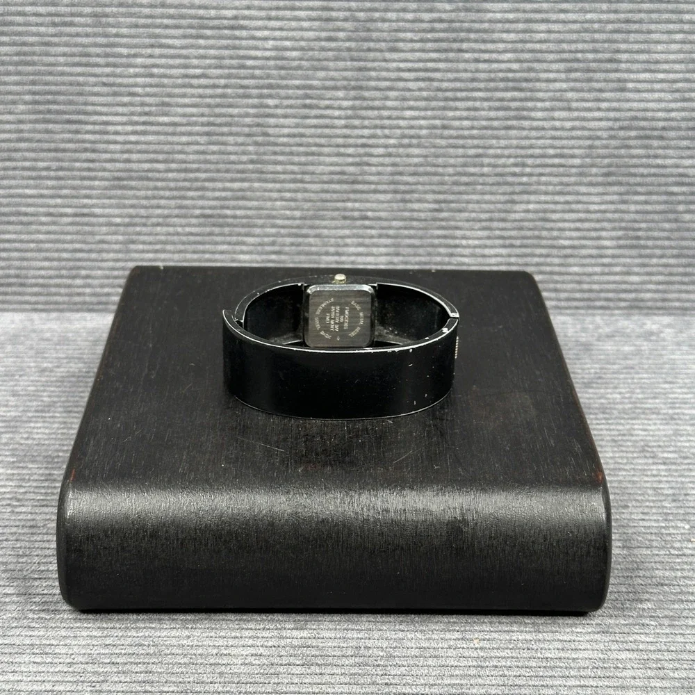 Womens Black Cuff Watch Baguette Accents Japan Movt Stainless Back